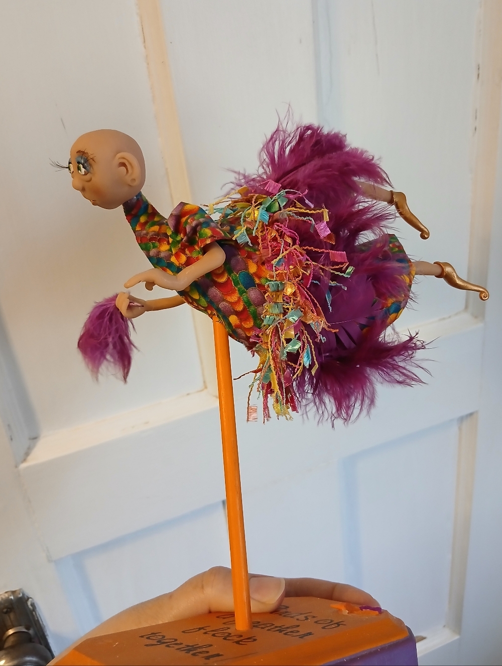 Folk Art Figurine Handmade Bird Lady Feather Doll Funky Unique Ooak Weird